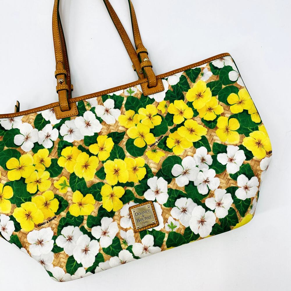 Dooney & Bourke Yellow Floral Oversied Leather Tote Bag